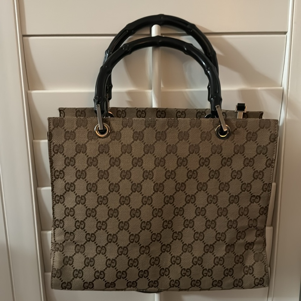 AUTHENTIC GUCCI Vintage GG Canvas Bamboo Tote (Tom Ford Era) 2way rare🎍 - Picture 1 of 13